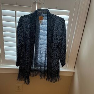 Ruby Rd. Black and Gray Open-Front Cardigan